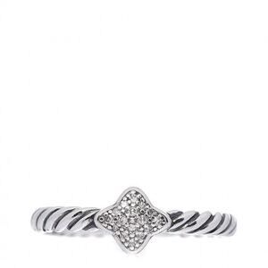 David Yurman Quatrefoil Sterling Silver Ring with Pavé Diamonds 6.6mm Size 7